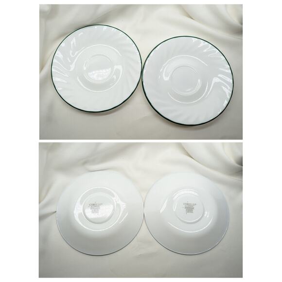 Set of 4 Corelle Callaway Ivy  Saucers Mug Plates Swirl Green Rim 6 1/4" Fairy - Picture 6 of 7